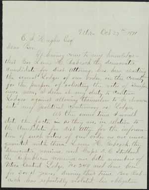 Letter from Corydon D. Rose to E. S. Hughes, 1871 October 27