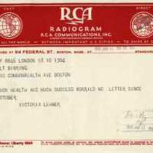 Radiogram from Victoria Lehner