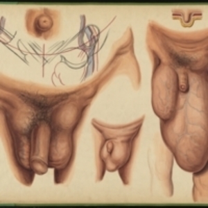 Teaching watercolor of inguinal hernias in male patients