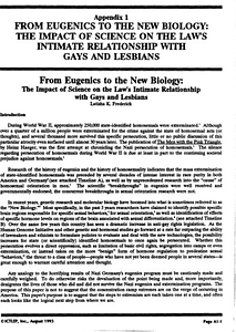 Appendix 1: From Eugenics to the New Biology: the Impact of Science on the Law's Intimate Relationship with Gays and Lesbians