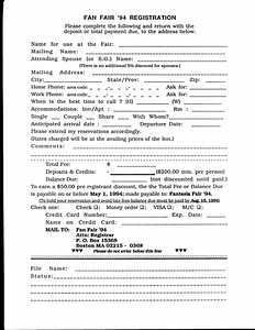 Fan Fair '94 Registration Form