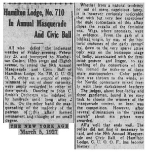 Hamilton Lodge, No. 710 In Annual Masquerade And Civic Ball