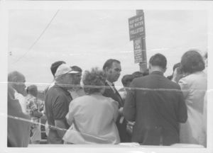 John Joseph Moakley (in center) meeting at the waterfront with a crowd of constituents, circa 1970