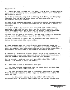 Confidential report regarding U.S. Major Eric Buckland's account and prior knowledge of the Jesuit murders and his subsequent questioning by U.S. government