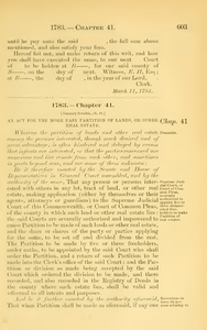 1783 Chap. 0041 An Act For The More Easy Partition Of Lands, Or Other Real Estate.