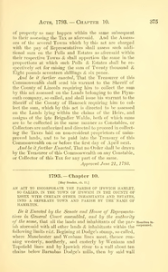 1793 Chap. 0010 An Act To Incorporate The Parish Of Ipswich Hamlet, So Called, In The Town Of Ipswich In The County Of Essex With Certain Other Inhabitants And Estates, Into A Seperate Town And Parish By The Name Of Hamilton.