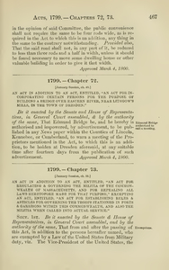 1799 Chap. 0073 An Act In Addition To An Act, Entitled, "An Act For Regulating & Governing The Militia Of The Commonwealth Of Massachusetts, And For Repealing All Laws Heretofore Made For That Purpose," Excepting An Act, Entitled, "An Act For Establishing Rules & Articles For Governing The Troops Stationed In Forts & Garrisons Within This Commonwealth, And Also The Militia When Called Into Actual Service."