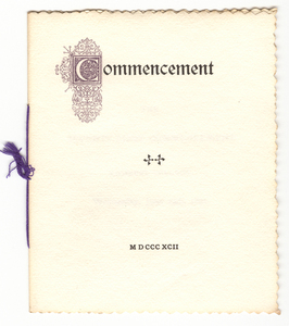 Amherst College Commencement program, 1892 June 29