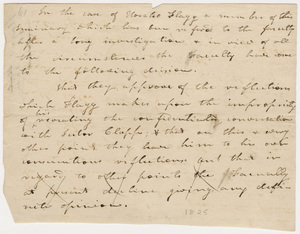 Note regarding the disciplinary case of Horatio Flagg, 1825