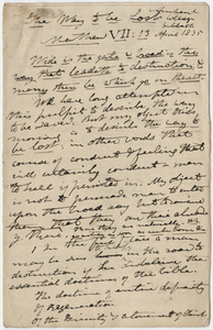 Edward Hitchcock sermon notes, "The Way to be Lost," 1835 April