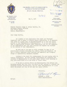 Letter from Raymond Flynn, Massachusetts State Representative, to Judge W. Arthur Garrity, 1976 May 6
