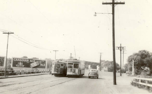 Trolley cars, Hancock Street, Atlantic Bridge, Shipyard Line, 1944