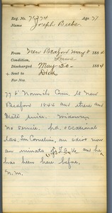 Tewksbury Almshouse Intake Record: Beebe, Joseph