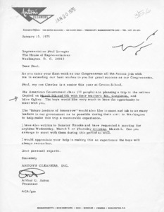 Letter to Representative Paul Tsongas from Arthur C. Anton