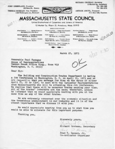 Letter to Paul Tsongas from Richard Croteau