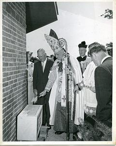 [Mayor John B. Hynes and Cardinal Cushing laying cornerstone]