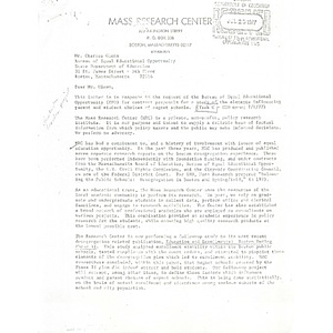 Massachusetts Research Center proposal for funding, July 25, 1977.