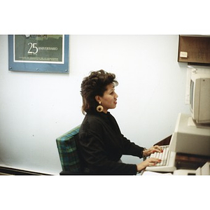 Jenny Díaz, Executive Secretary for Administration, working at her computer.