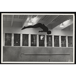 A boy executes a dive in a natorium