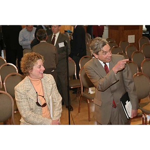 President Freeland and a woman at the Training Future Innovators Entrepreneurs Panel