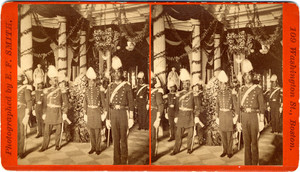 Stereograph of guardsmen at the funeral of the Hon. Charles Sumner, Doric Hall, Massachusetts State House, Boston, Mass., Mar. 12, 1874