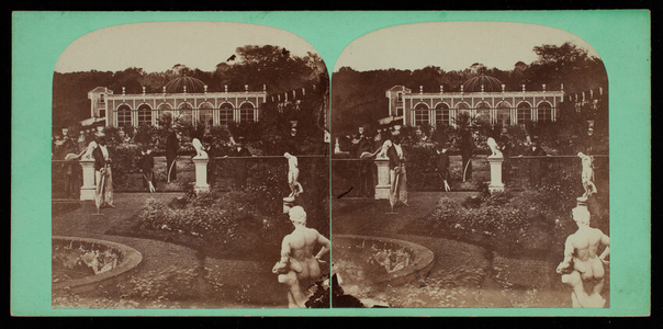 Stereograph portrait of the garden caretakers, Ridge Hill Farms, Baker Estate, Wellesley, Mass.
