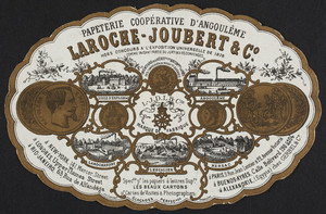 Label for Papeterie Coopérative D'Angoulême, Laroche-Joubert & Co., Angoulême, France, undated