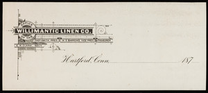 Letterhead for the Office of the Willimantic Linen Co., Hartford, Connecticut, 1870s