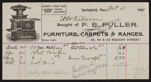 Billhead for F.E. Fuller, dealer in furniture, carpets & ranges, 58, 60 & 62 Dwight Street, Springfield, Mass., dated October 31, 1899