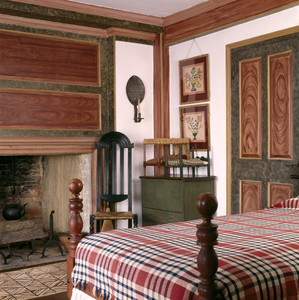 Southwest chamber showing fireplace and furniture, Cogswell's Grant, Essex, Mass.