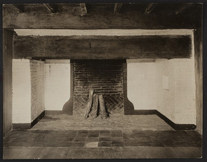 Interior view of the Browne House, 1663 fireplace in old hall or kitchen, Watertown, Mass., August 1924