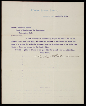 Charles F. Manderson to Thomas Lincoln Casey, April 23, 1892