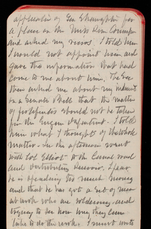 Thomas Lincoln Casey Notebook, November 1889-January 1890, 89, application of Gen [illegible] for a place