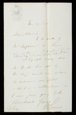 [John G.] Barnard to Thomas Lincoln Casey, January 27, 1870