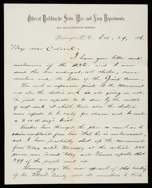Bernard R. Green to Thomas Lincoln Casey, December 29, 1886