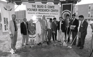 Ceremonial groundbreaking: group of polymer scientists including Corinne Conte (third from left) and Dick Stein (fourth from left)