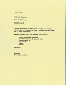 Memorandum from Mark H. McCormack to William H. Carpenter