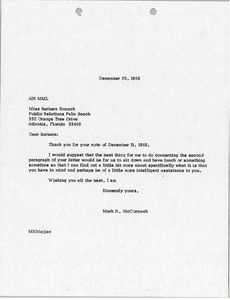 Letter from Mark H. McCormack to Barbara Romack