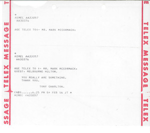 Telex from Tony Charlton to Mark H. McCormack