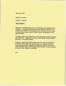 Memorandum from Judy A. Chilcote to Richard E. Moore