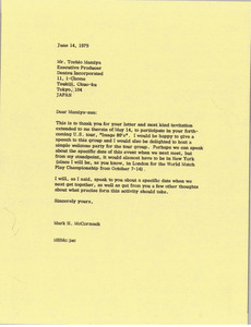 Letter from Mark H. McCormack to Toshio Mamiya