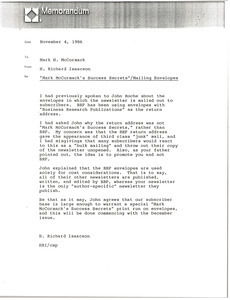 Memorandum from H. Richard Isaacson to Mark H. McCormack