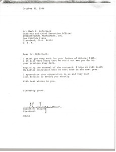 Letter from Hiromichi Inagawa to Mark H. McCormack
