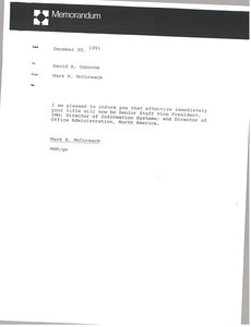 Memorandum from Mark H. McCormack to David A. Osborne