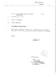 Fax from Fumiko Matsuki to Mark H. McCormack