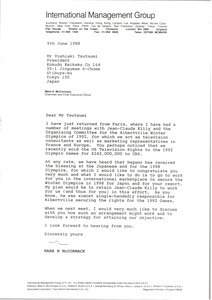 Letter from Mark H. McCormack to Yoshiaki Tsutsumi