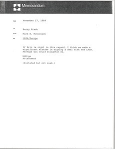 Memorandum from Mark H. McCormack to Barry Frank