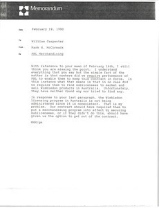 Memorandum from Mark H. McCormack to William Carpenter