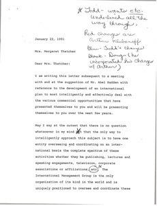 Letter from Mark H. McCormack to Margaret Thatcher