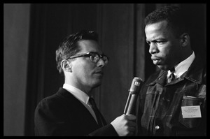 John Lewis interviewed by a reporter at the Youth, Non-Violence, and Social Change conference, Howard University